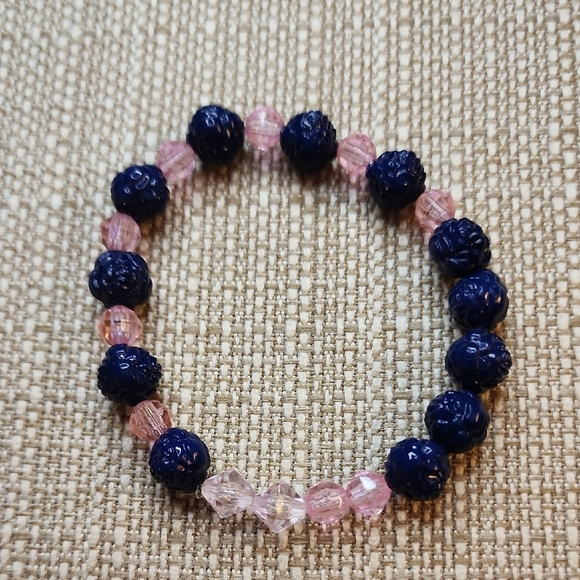 Navy and Pink Beaded Bracelet - Picture 1 of 3